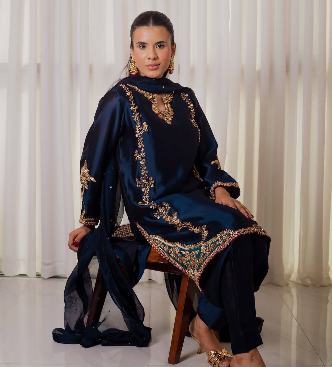 Navy Noir Gold-Embroidered Suit